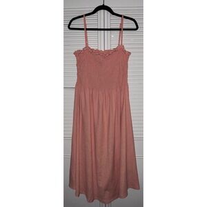 H&M Womens XL Smocked Bodice Ruffle Midi Dress Adjustable Straps  Coral Peach